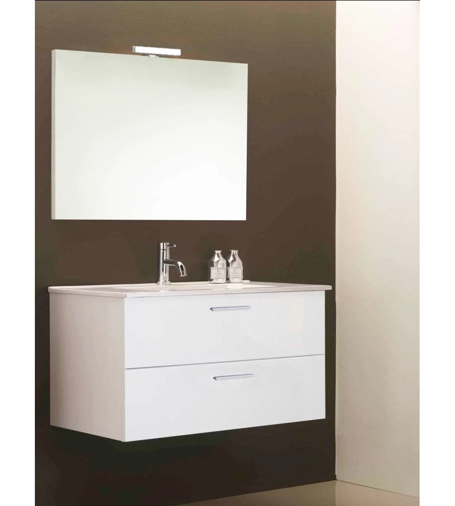 MOBILE BAGNO SOSPESO "ALICE" CON 2 CASSETTONI BIANCO LUCIDO, 80X47X53 CM